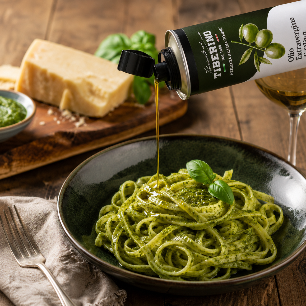 LINGUINE AL PESTO CONDTE CON OLIO EVO
