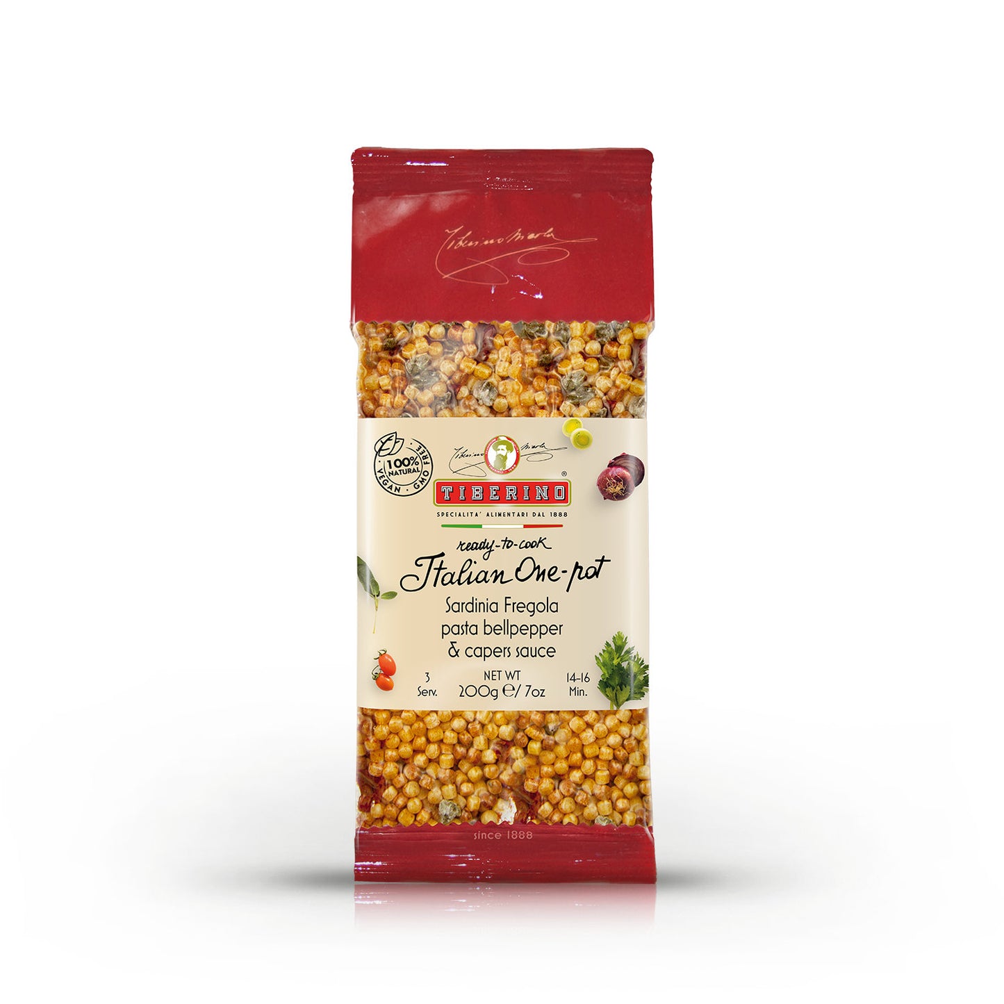 Sardinian Fregola (or Fregula) pasta with red bell peppers & salted capers 