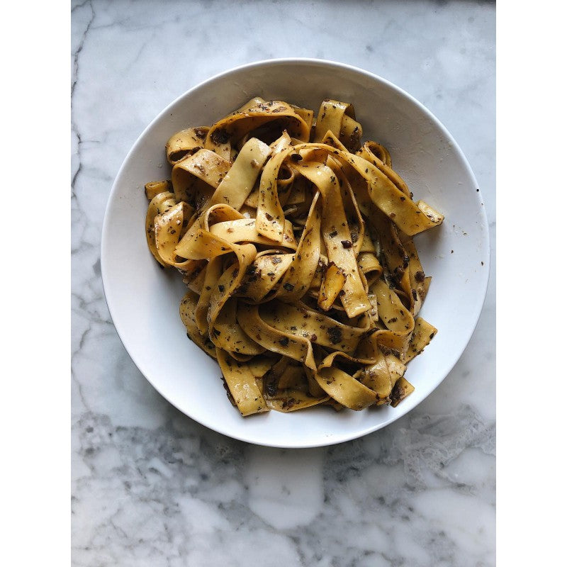Rustic egg pappardelle with porcini mushrooms 