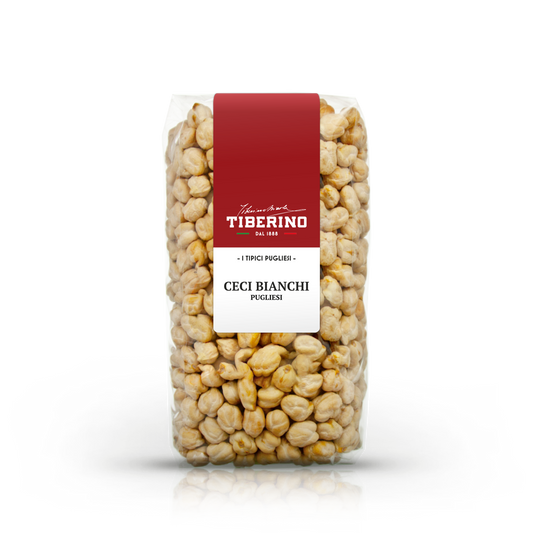 Sacchetto trasparente di Ceci Bianchi Pugliesi Tiberino 1888 con etichetta rossa e bianca.