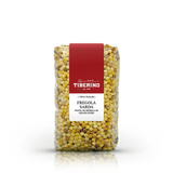 Confezione trasparente di Fregola Sarda Tiberino 1888, pasta di semola di grano duro, con etichetta rossa e bianca.
