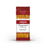 Confezione rossa opaca di Fregola Sarda con Curry e Uvetta Tiberino 1888, 200g, con pasta visibile.