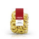 Busta trasparente di Taralli Pugliesi con semi di finocchio, etichetta rossa Tiberino 1888.