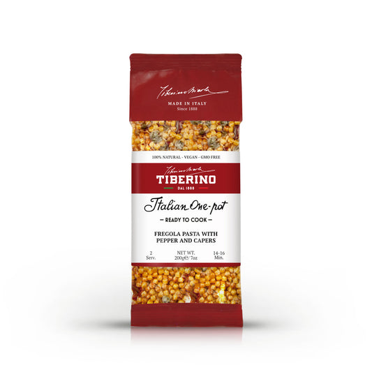 Pasta Fregola Sarda ai peperoni rossi e capperi al sale | TIBERINO 1888