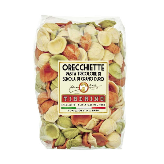 Orecchiette Pugliesi tricolori, pasta di semola di grano duro Italiano