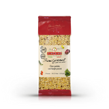 Confezione rossa e trasparente di Orzo perlato con funghi porcini Tiberino 1888, 200g, con orzo visibile.
